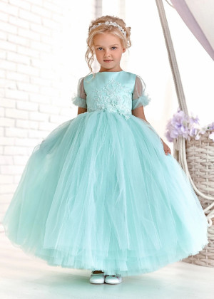 Short Sleeves Mint Heart Back Baby Flower Girl Dress
